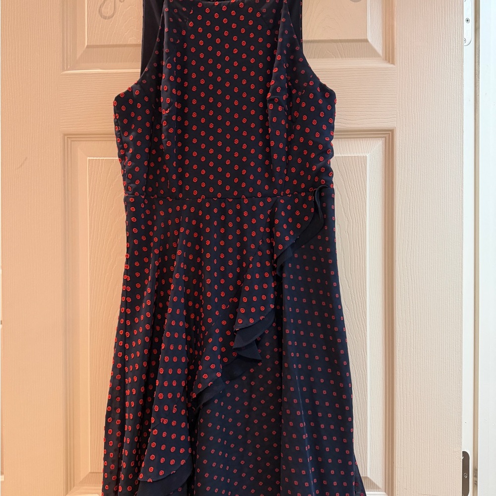 Eva Franco Navy and Red Polka Dot Dress